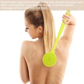 Double-Sided Shower Brush, Silicone Bendable 15Inch Long Handle Exfoliating Massage Body Brush Scrubber for Women, Elderly and Children Sensitive Skin Bath Tool