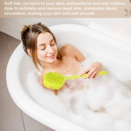 Double-Sided Shower Brush, Silicone Bendable 15Inch Long Handle Exfoliating Massage Body Brush Scrubber for Women, Elderly and Children Sensitive Skin Bath Tool