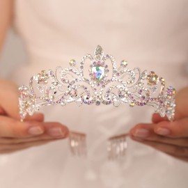 JWICOS Crystal Rhinestones Tiaras and Crowns for Women Elegant Princess Headband Crowns with Comb for Birthday Pageant Prom Party (AB Rhinestone)