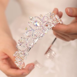 JWICOS Crystal Rhinestones Tiaras and Crowns for Women Elegant Princess Headband Crowns with Comb for Birthday Pageant Prom Party (AB Rhinestone)