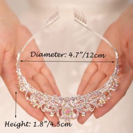 JWICOS Crystal Rhinestones Tiaras and Crowns for Women Elegant Princess Headband Crowns with Comb for Birthday Pageant Prom Party (AB Rhinestone)