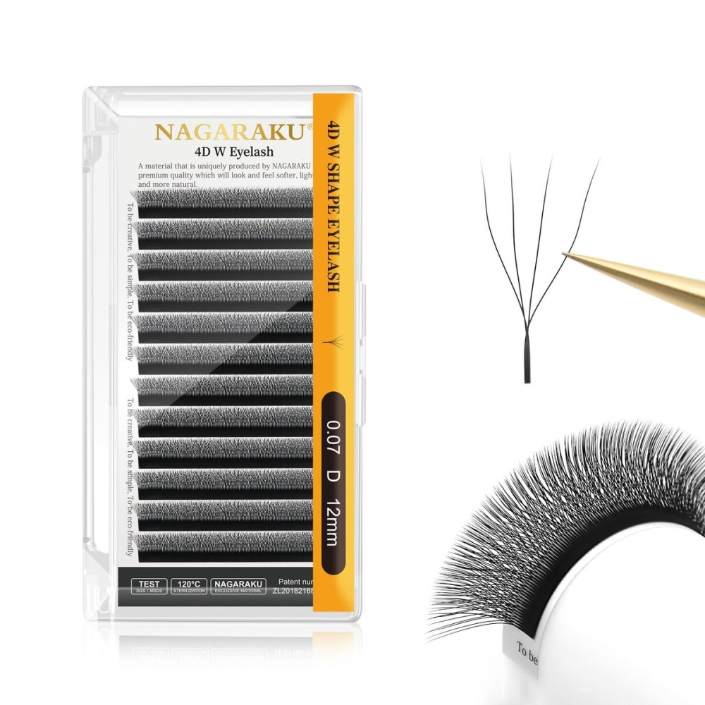 NAGARAKU 4D W Shape Eyelash Extension Supplies Natural Soft Volume 0.07mm D curl 12mm Premade Fans Faux Mink Matte Black Cluster Easy Fanning False Lashes NAGARAKU 4D W Shape Eyelash Extension Supplies Natural Soft Volume 0.07mm D curl 12mm Premade Fans Faux Mink Matte Black Cluster Easy Fanning False Lashes