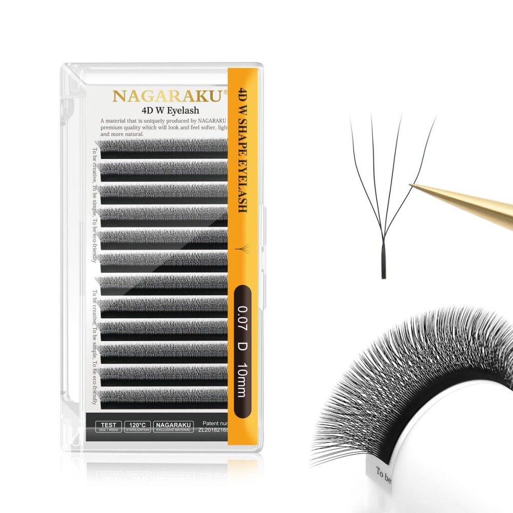 NAGARAKU 4D W Shape Eyelash Extension Supplies Natural Soft Volume 0.07mm D curl 10mm Premade Fans Faux Mink Matte Black Cluster Easy Fanning False Lashes