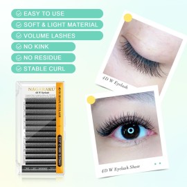 NAGARAKU 4D W Shape Eyelash Extension Supplies Natural Soft Volume 0.07mm D curl 10mm Premade Fans Faux Mink Matte Black Cluster Easy Fanning False Lashes