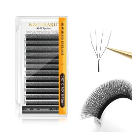 NAGARAKU 4D W Shape Eyelash Extension Supplies Natural Soft Volume 0.07mm C curl 8-15mm Mix Premade Fans Faux Mink Matte Black Cluster Easy Fanning False Lashes