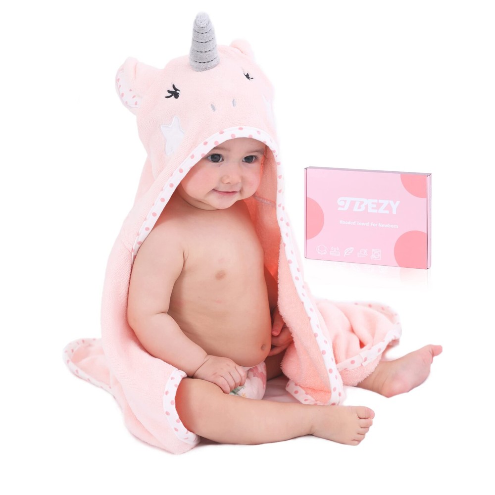 TBEZY Baby Hooded Towel with Unique Animal Design Ultra Soft Thick Cotton Bath Towel for Newborn (Unicorn)