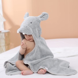 TBEZY Baby Hooded Towel with Unique Animal Design Ultra Soft Thick Cotton Bath Towel for Newborn (Hippo)
