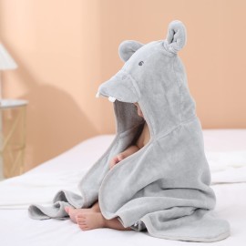 TBEZY Baby Hooded Towel with Unique Animal Design Ultra Soft Thick Cotton Bath Towel for Newborn (Hippo)