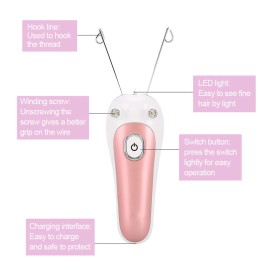 YUYTE Cordless Electric Facial Threading Hair Removal for Women, Ladies Face & Body Epilator, Cotton Thread Included, Pink, Not Water Resistant