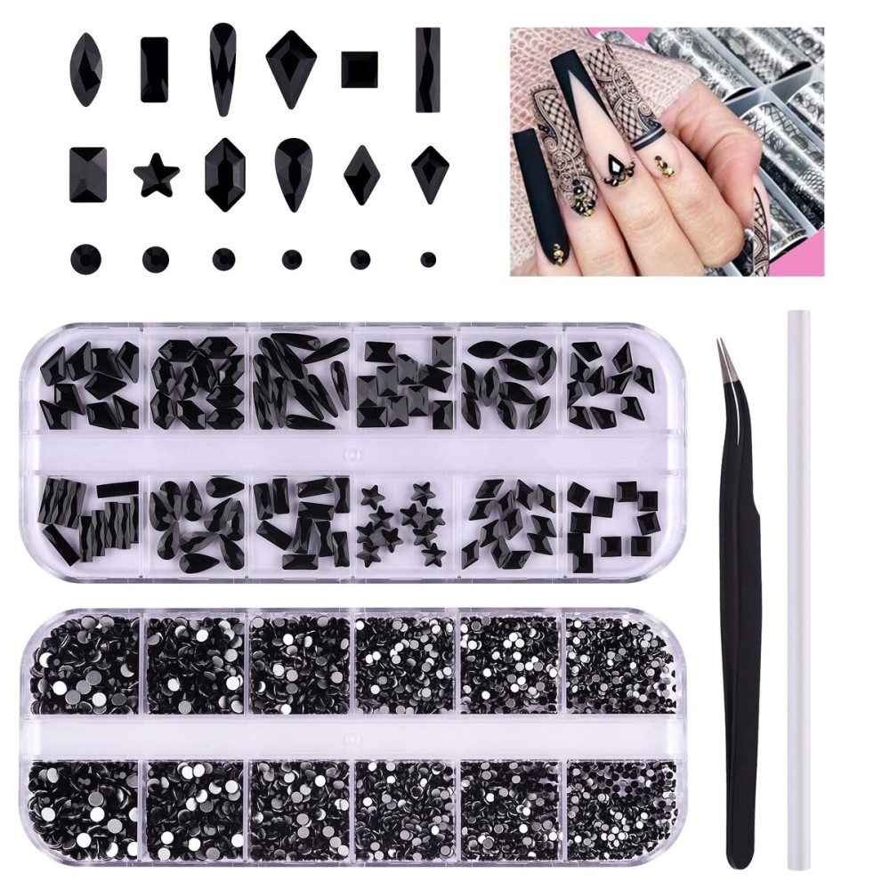 3120Pcs Black Nail Charms EBANKU 3D Black Nail Rhinestones Crystal Jewels Diamond Gems for Nail Decorations with Wax Pen Tweezers 3120Pcs Black Nail Charms EBANKU 3D Black Nail Rhinestones Crystal Jewels Diamond Gems for Nail Decorations with Wax Pen Tweezers