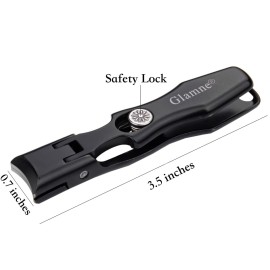 Glamne Wide Jaw Opening Nail Clippers for Thick Nails Extra Large Toenail Clippers with Safety Lock and Catcher for Men Seniors Elderly (Black)