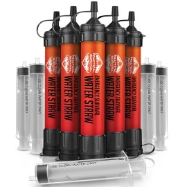 5 High-Capacity Emergency Water Straws - Lightweight, Reusable, 1800-gallon Filters for Camping, Hiking, Travel, Biking, Survival, and Emergencies. No Expiration Date, Perfect for preparedness