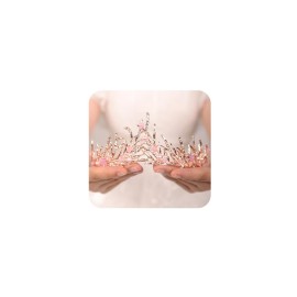 JWICOS Princess Crown for Brides Baroque Tiara and Crown for Women Bridal Pearl Bead Tiara Crystal Rhinestone Elegant for Prom Party Birthday Wedding Pageant Christmas Gifts Halloween Costume (Pink)