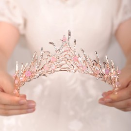 JWICOS Princess Crown for Brides Baroque Tiara and Crown for Women Bridal Pearl Bead Tiara Crystal Rhinestone Elegant for Prom Party Birthday Wedding Pageant Christmas Gifts Halloween Costume (Pink)
