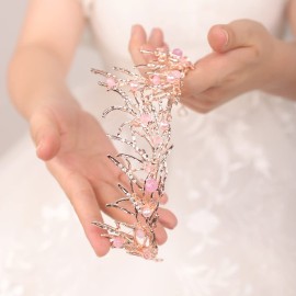 JWICOS Princess Crown for Brides Baroque Tiara and Crown for Women Bridal Pearl Bead Tiara Crystal Rhinestone Elegant for Prom Party Birthday Wedding Pageant Christmas Gifts Halloween Costume (Pink)