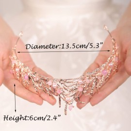 JWICOS Princess Crown for Brides Baroque Tiara and Crown for Women Bridal Pearl Bead Tiara Crystal Rhinestone Elegant for Prom Party Birthday Wedding Pageant Christmas Gifts Halloween Costume (Pink)