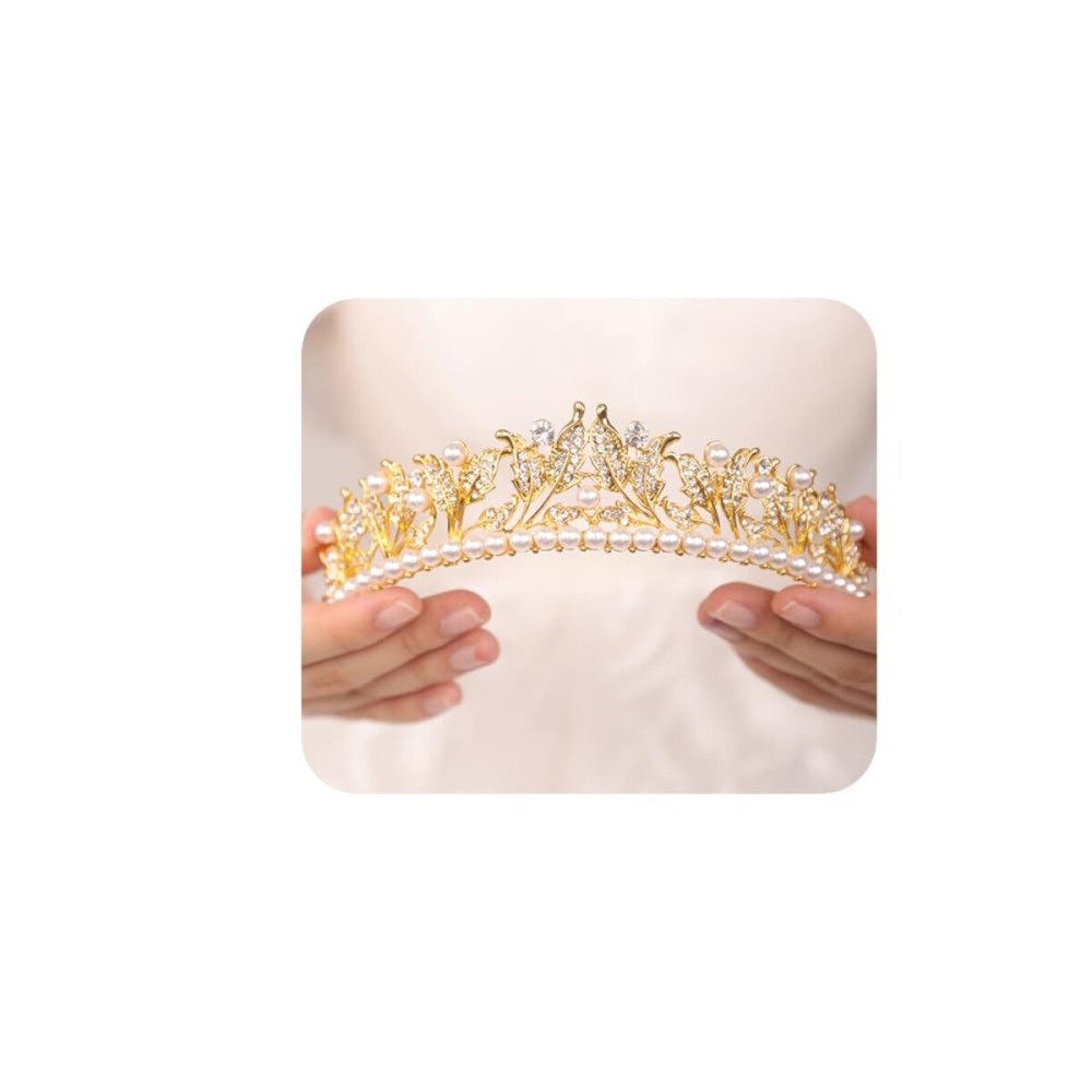 JWICOS Pearl Tiara Crown for Women Gold Queen Crown for Girls Princess Tiara Headband for Prom Pageant Party Birthday Gifts Halloween Costume Bridal Wedding Tiara for Brides and Bridesmaid (Gold)