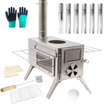 Fitinhot Tent Stove, Portable Camping Wood Burning Stoves Stainless Steel with Chimney Pipes for Outdoor Cookout, Hiking, Travel, Backpacking Trips (Silver)