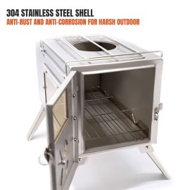 Fitinhot Tent Stove, Portable Camping Wood Burning Stoves Stainless Steel with Chimney Pipes for Outdoor Cookout, Hiking, Travel, Backpacking Trips (Silver)