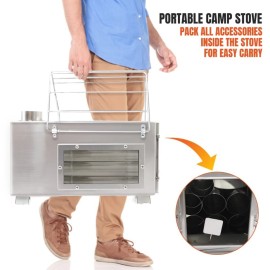 Fitinhot Tent Stove, Portable Camping Wood Burning Stoves Stainless Steel with Chimney Pipes for Outdoor Cookout, Hiking, Travel, Backpacking Trips (Silver)