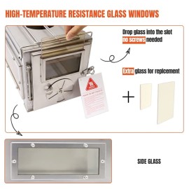 Fitinhot Tent Stove, Portable Camping Wood Burning Stoves Stainless Steel with Chimney Pipes for Outdoor Cookout, Hiking, Travel, Backpacking Trips (Silver)