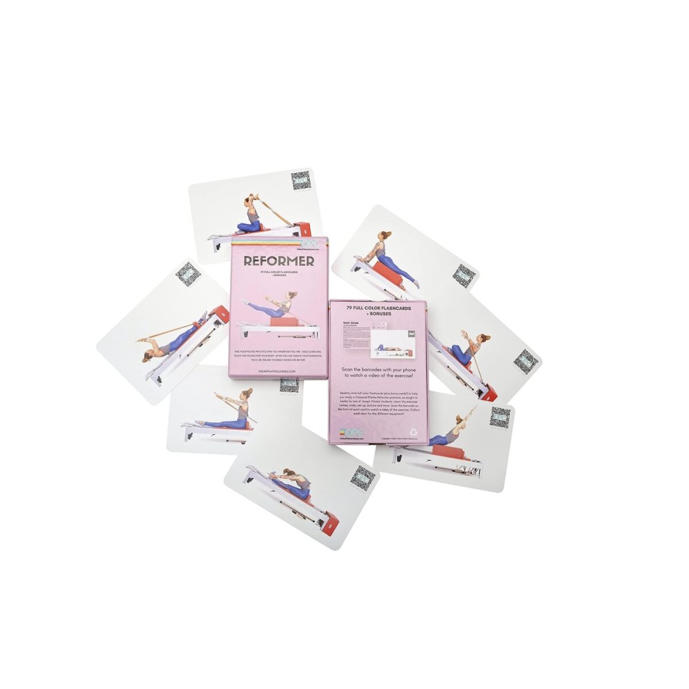 OnlinePilatesClasses Pilates Reformer Deck with Free Video Tutorials, Fitness Flash Cards with 79 All-Levels Cards for Home Gym Exercise, Reformer Not Included