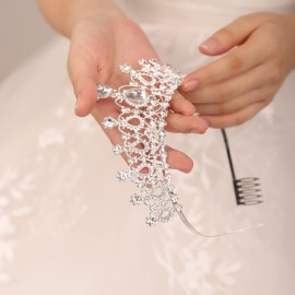 JWICOS Silver Tiara Crown with Comb for Women Elegant Crystal Tiara for Brides Wedding Crown Headband for Pageant Prom Birthday Party