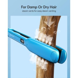 Wavytalk Hair Straightener, 1.7 Inch Wide Vent Sesh Titanium Wet to Dry Flat Iron, Straightener for Damp or Dry Hair (Blue)