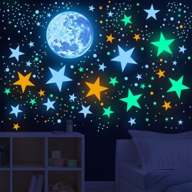 Glow in The Dark Stars and Moon Ceiling Wall Decal Colorful Glowing Space Galaxy Wall Stickers for Kids Boys Girls Bedroom Living Room Nursery Decor
