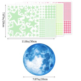 Glow in The Dark Stars and Moon Ceiling Wall Decal Colorful Glowing Space Galaxy Wall Stickers for Kids Boys Girls Bedroom Living Room Nursery Decor