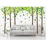 Six Birch Tree Wall Decals Birds Cute Squirrel Forest Wall Stickers for Kids Room Nursery Bedroom Living Room Classroom Decoration (Brown,Green)