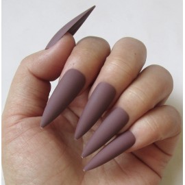 100PC Matte Stiletto Press on Nails Full Cover Pointy Claw Colored False Nails Christmas Manicure Design Decor for Salon Home DIY (Coffee)