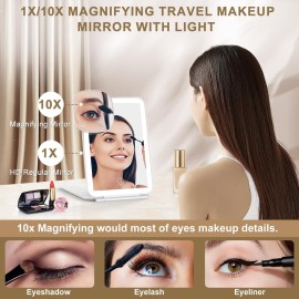 LED Foldable Travel Makeup Mirror - 5x7 inches 3 Colors Light Modes USB Rechargeable Touch Screen, Portable Tabletop Cosmetic Mirror for Travel, Cosmetic, Office (White) LED Foldable Travel Makeup Mirror - 5x7 inches 3 Colors Light Modes USB Rechargeable Touch Screen, Portable Tabletop Cosmetic Mirror for Travel, Cosmetic, Office (White)