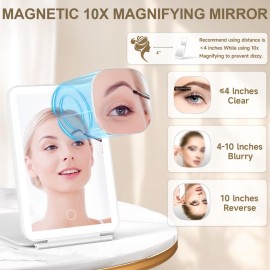 LED Foldable Travel Makeup Mirror - 5x7 inches 3 Colors Light Modes USB Rechargeable Touch Screen, Portable Tabletop Cosmetic Mirror for Travel, Cosmetic, Office (White) LED Foldable Travel Makeup Mirror - 5x7 inches 3 Colors Light Modes USB Rechargeable Touch Screen, Portable Tabletop Cosmetic Mirror for Travel, Cosmetic, Office (White)