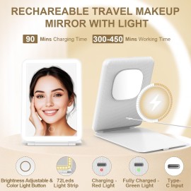 LED Foldable Travel Makeup Mirror - 5x7 inches 3 Colors Light Modes USB Rechargeable Touch Screen, Portable Tabletop Cosmetic Mirror for Travel, Cosmetic, Office (White) LED Foldable Travel Makeup Mirror - 5x7 inches 3 Colors Light Modes USB Rechargeable Touch Screen, Portable Tabletop Cosmetic Mirror for Travel, Cosmetic, Office (White)