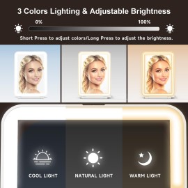 LED Foldable Travel Makeup Mirror - 5x7 inches 3 Colors Light Modes USB Rechargeable Touch Screen, Portable Tabletop Cosmetic Mirror for Travel, Cosmetic, Office (White) LED Foldable Travel Makeup Mirror - 5x7 inches 3 Colors Light Modes USB Rechargeable Touch Screen, Portable Tabletop Cosmetic Mirror for Travel, Cosmetic, Office (White)