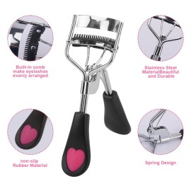 14 Pc Eyelash Set, 3 in 1 Eyelash Curler with Comb & Brush, Refill Pads & Applicator Tool