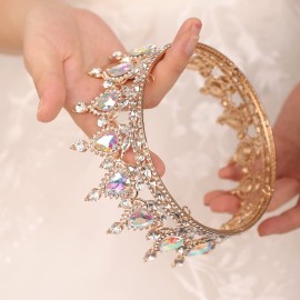 JWICOS Crystal Tiara for Women Rhinestone Bridal Wedding Full Round Tiara Hair Accessories for Brides Princess Tiara Crown Headband for Birthday Party Halloween Costume Prom (AB Rhinestone) JWICOS Crystal Tiara for Women Rhinestone Bridal Wedding Full Round Tiara Hair Accessories for Brides Princess Tiara Crown Headband for Birthday Party Halloween Costume Prom (AB Rhinestone)