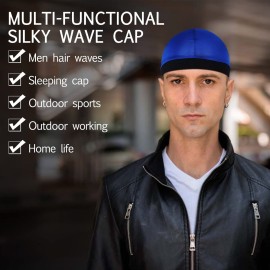 Molain 6Pcs Wave Cap for Men Silky Durags Elastic Band Caps 360 540 720 Waves Soft Breathable Satin Durag Unisex Adults Kids Skullies Beanies Hats Shower, 9.45  7.01  0.2 inches/24  17.8  0.5 cm