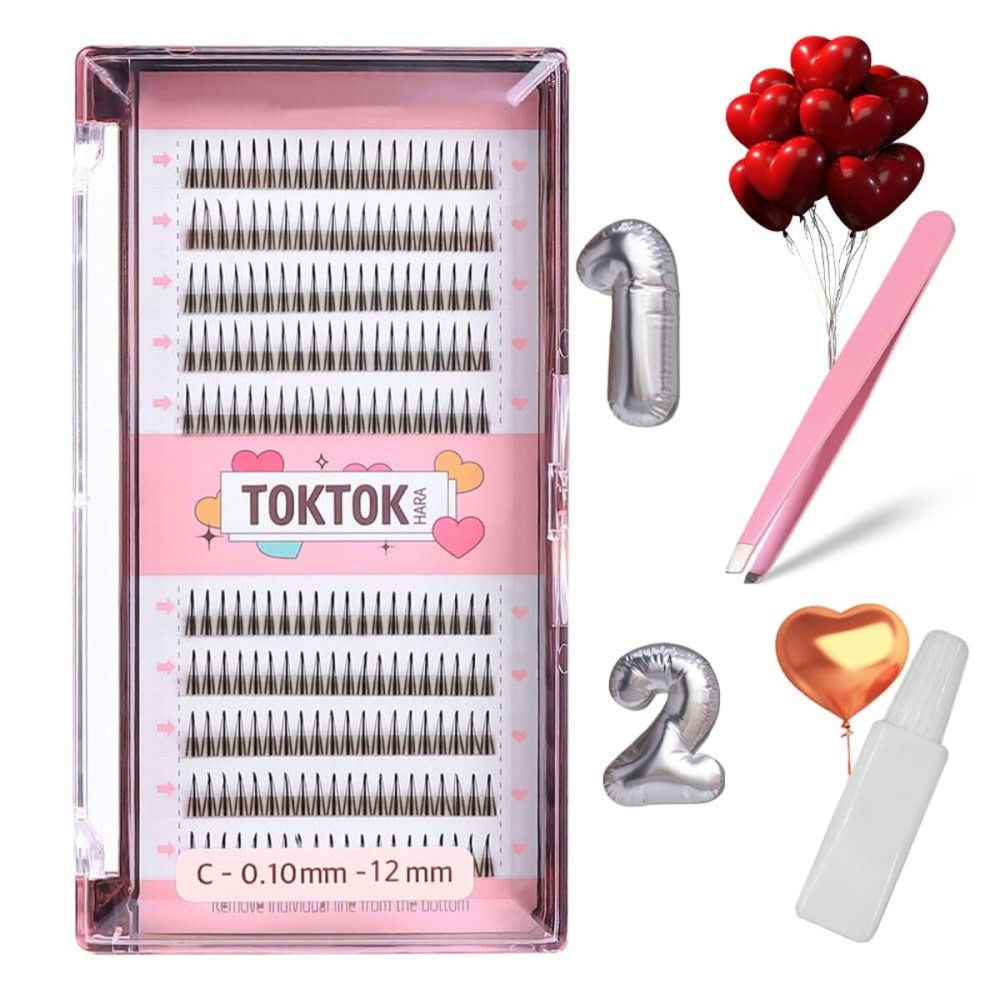 [SET] CORINGCO BK False Eyelashes Extension Kit +Glue+Tweezer Beginner Self Adhesive Individual Partial Korean idol Makeup) (BK 12mm)