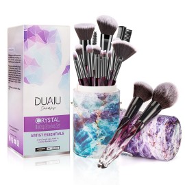 DUAIU Makeup Brushes 15pcs Premium Synthetic Bristles Crystal Handle Set Kabuki Foundation Brush Face Lip Eye Makeup Brush Sets Professional with Starry Gift Box (Purple)