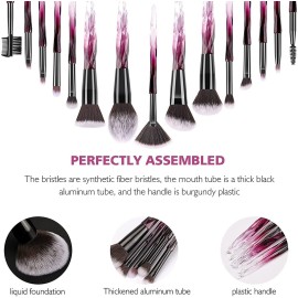 DUAIU Makeup Brushes 15pcs Premium Synthetic Bristles Crystal Handle Set Kabuki Foundation Brush Face Lip Eye Makeup Brush Sets Professional with Starry Gift Box (Purple)
