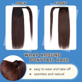 Hairro Pony Tail Hair Extainson For Women Wrap Around Pony Tail Hairpieces 100% Human Hair Remy Long Straight Ponytails Clip On Ponytail Hairpieces Accessory 16inch 80g 02 Dark Brown