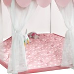 Hexagon Mat Princess Tent Rug, Plush Soft Playpen Mat Fitted for Monobeach Princess Castle, Non Slip Pink Star Nursery Rug for Baby Girl Room Decor, 55 L x 47 W