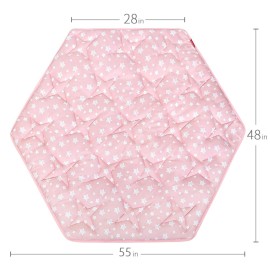 Hexagon Mat Princess Tent Rug, Plush Soft Playpen Mat Fitted for Monobeach Princess Castle, Non Slip Pink Star Nursery Rug for Baby Girl Room Decor, 55 L x 47 W