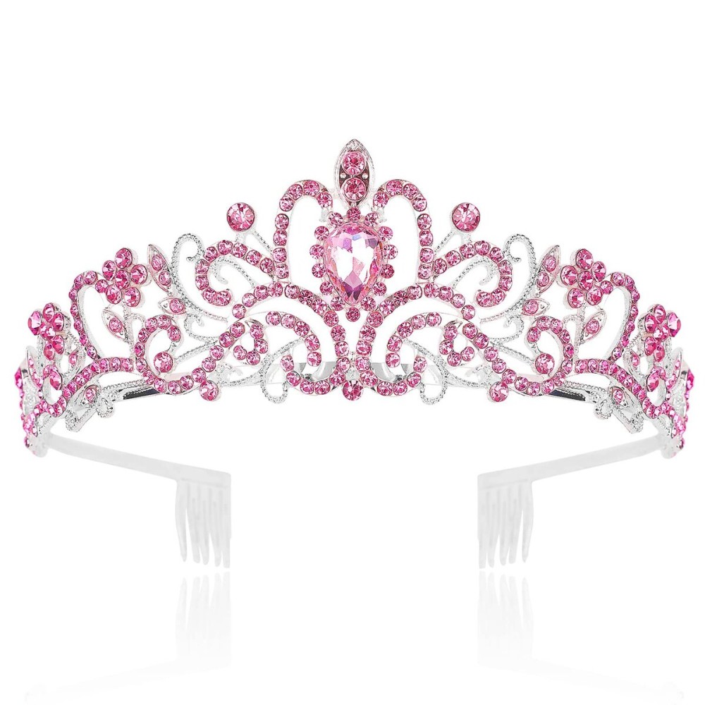Chanaco Pink Tiara Crown - Girls\' Princess Birthday Crown, Women\'s Crystal Wedding/Halloween Headpiece