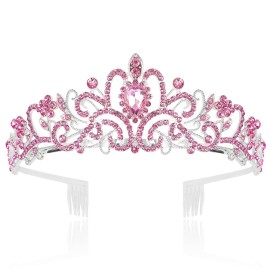 Chanaco Pink Tiara Crown - Girls\' Princess Birthday Crown, Women\'s Crystal Wedding/Halloween Headpiece