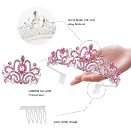 Chanaco Pink Tiara Crown - Girls\' Princess Birthday Crown, Women\'s Crystal Wedding/Halloween Headpiece