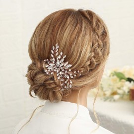 Easedaily Bride Wedding Hair Comb Silver Crystal Hair Pieces Rhinestone Headpieces Bridal Hair Side Combs Hair Accessories for Women and Girls (C-Rose gold)