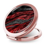 iampanda Compact Rose Gold Mirror for Women,Round Mini Pocket Makeup Mirror for Purse,Vintage Portable Folding Travel Mirror with 2X Magnifying (Black Red Wood Grain)